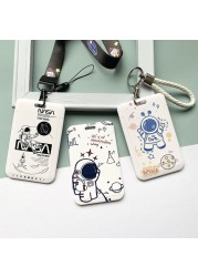 Cute Astronaut Cartoon Card Holder Keychain Student Doll Access Control Ic Card Sliding Certificate Cover For Women Men Wallet