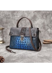 OYIXINGER Vintage Bag Retro Crocodile Luxury Shoulder Bag 2022 New Genuine Leather Handbag Women Hand-painted Crossbody Bags