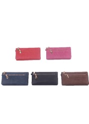 Fashion Women Wallets Dull Polish Leather Wallet Double Zipper Day Clutch Purse Wristlet Coin Purse Card Holder Billetera