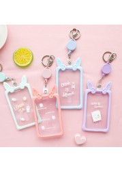 Cute Ear Card Holder Retractable Piggy Milk Bottle Student Card Holder Bus Pass Cover Keychain Card Badge Storage Bag