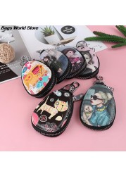 Fashion 1PC Women Key Bag Cartoon Girl Students Leather Key Wallets Key Case Car Key Chains Cover New Lovely Key Holder