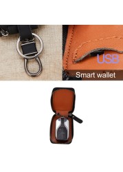 Smart Bluetooth Compatible Tracker Genuine Leather Wallet Keys Organizer Men Smart Car Holders Housekeeper Keychain Men