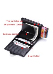 Custom Name Credit Card Holder Men Double Carbon Fiber Counter Rfid Card Holder Metal Wallet Business Bank Credit Card Small Wallet