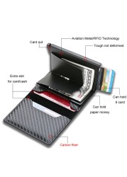 DIENQI Men's Carbon Fiber Card Holder, Branded, Charming Black, Leather Three Layers, Small for Money