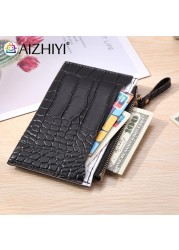 Fashion Women's PU Leather Crocodile Leather Bank Pattern Shopping ID Card Holder Casual Ladies Contrast Color Small Wallet Coin Purse