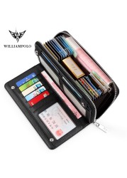 Williapolo Men's Clutch Bag Business Wallet Card Holder Coin Purse 100% Cowhide Leather Wallet for Men Passport Cover