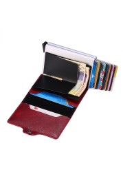 Blocking protection men's id credit card holder wallet leather metal aluminum business bank card credit card case