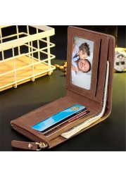 Custom Personalized Photo Wallet for Men with Zipper Coin Pocket Engraved Picture and Text Wallets Father's Day Gift for Him Dad