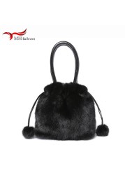 Women's Mink Bag, Drawstring Shoulder Bag, Fashionable, Built-in Pocket, 100% Autumn Winter Collection