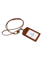 New Fashion ID Badge Holder First Layer Leather High Quality Handmade 100% Genuine Leather Stretch Work ID Hanging Neck Badge Tag