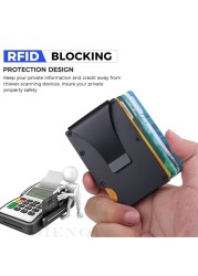 DIENQI RFID Metal Card Holder Men Women Wallets Money Bags Purse Mini Slim Purse Fashion Small Thin Male Black Walet for Men