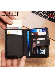 Short RFID Men Thin Bank Wallets Credit Card Holder Slim Male Nut Zipper Hasp Purse Genuine Leather Passport Travel Bags