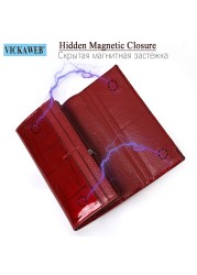 Genuine Leather Long Wallet With Magnetic Closure For Women Free Gift Fashion Wallet