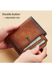 Men's Genuine Leather Wallet Vintage Short Multifunctional Business Card Holder RFID Blocking Zipper Coin Pocket Money Clip