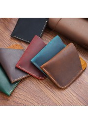 GENODERN Simple Crazy Horse Skin Retro Credit Card Holder Genuine Leather Card Puse Small Slim Wallet For Men Women Card Wallet