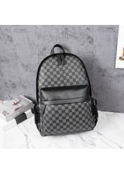 Fashion Classic Plaid Korean Version Large Capacity Backpacks PU Leather Waterproof Travel Bag Urban Business Men's Schoolbag