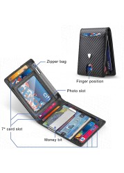 DIENQI Carbon Fiber Men Wallets Card Holder Rfid Money Bag Short Bi-fold Leather Small Size Wallet Male Wallet Smart Walet Black