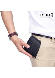 Rfid-محفظة من الجلد الطبيعي وألياف الكربون للرجال ، محفظة رجالية من الجلد الطبيعي مع حامل بطاقات ، محفظة صغيرة ، محفظة سوداء