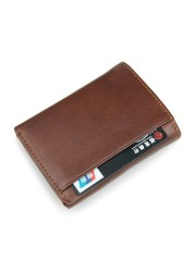 GENODERN Short Tri-fold Men's Wallet with Multi Card Holder Fashion Men's Wallet RFID Blocking Wallet Anti-scanning Leather Wallet