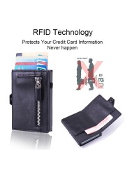 DIENQI-حامل بطاقات من الجلد وألياف الكربون Rfid للرجال ، وحامل بطاقات معدني ، ومحفظة جيب فولاذية بسيطة