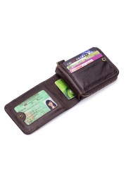 Retro Genuine Leather Men Wallet Coin Pocket Wallet Cowhide Zipper Card Holder Men Wallet