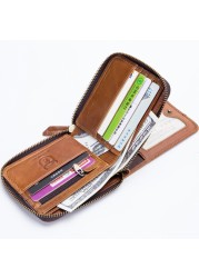 Genuine Leather Men Wallets Small Coin Pocket Wallet Retro Zipper Wallet Cowhide Leather Card Holder Pocket Wallet Men Wallets