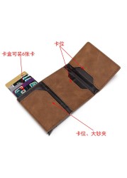 Anti theft brush RFID metal automatic pop-up credit card box business three fold portable wallet card set card bag