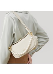 Elegant Women's Underarm Bag Shoulder Bags Pearl Decoration Fashion Trendy Luxury Designer Cowhide Female Handbags