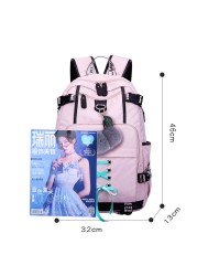 Anti-theft Backpack Woman Laptop Bag External USB Charge Computer Backpacks Waterproof School Bag For Teenage Girls Black Pink