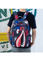 Fashion trend lightweight shark boy student backpack computer USB charging simple printing personality junior high school bag