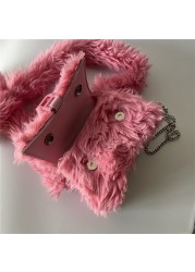 2021 winter new luxury design fashion hourglass pink vintage faux fur bag female portable one shoulder diagonal clutch satchels