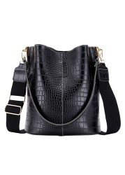 Large Capacity Women Crossbody Bags Leather Bucket Bag Crocodile Pattern Shoulder Bag