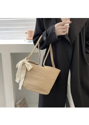 Elegant Ladies Straw Woven Handbag Women Vacation Beach Casual Tote Handbags Shoulder Bags Retro Summer Basket Clutch Tote