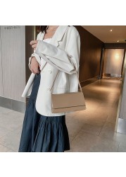 Fashion Women Handbag Solid Color Portable Shoulder Bags PU Leather Flap Simple Underarm Shoulder Bags For Female Purse