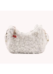 Small lamb wool shoulder bags ladies purse crossbody bags winter bags plush fluffy handbag shopping bag