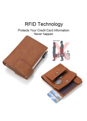 DIENQI RFID Credit Card Holder Wallets Men Genuine Leather Smart Business Metal Card Holder Small Size Wallet Nederlands Bag