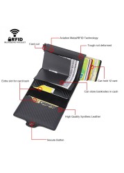 DIENQI- Genuine Leather Anti-Rfid Card Holder for Men Simple Male Wallet Aluminum Metal Card Holder