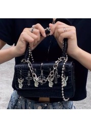 Harajuku Gothic Metal Shoulder Bag Woman Punk Moto Biker Style Female Handbags Cross Paper Clip Dark Rabbit Messenger Bag Purses