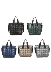 Women Top Handle Casual Ladies Bag Large Capacity Fashion Bags Solid Color Nylon Leisure Quilted Lattice Messenger Bag