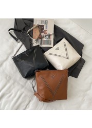 Fashion Women Bag PU Leather Rivet Shoulder Bag Fashion Chain Zipper Handle Bag Female Luxury Brand Designer Handbags