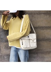 Preppy Style Women Canvas Multi-Pocket Shoulder Bag Female Luxury Small Bag Travel Shopping Bags