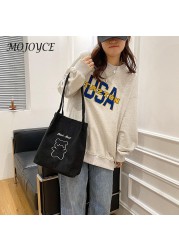 Female Creative Fashion Shoulder Bag Bear Print Corduroy Shopping Underarm Large Capacity Daily Women Bags