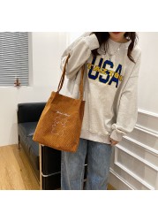 Women Corduroy Bear Pattern Shoulder Bag Autumn Winter Large Capacity Bucket Handbag Eco-friendly Foldable Shopper Bag