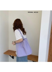 Women Canvas Simple Casual Handbags Embroidery Letters Print Large Capacity Female Shoulder Bags Solid Color Lady Shopping Bags