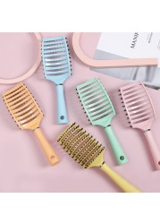 Boar Hair Brush Curved Hair Comb Vent Hairdressing Detangling Thick Hair Massage Blow Drying Hair Comb Brush