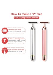 24k Gold Face Lift Bar Roller Vibration Slimming Facial Massager Stick Facial Beauty Skin Care T Shape Vibrating Tool