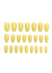 24pcs/box full cover fake press on nails matte yellow pure acrylic frosted ballerina acrylic for nails for women free shipping