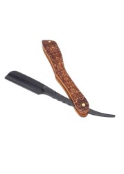 Manual Shaving Blade Rack Stable Rosewood Clip Type Cutter Head Straight Edge Blade Holder Anti-slip Handle for Hair Salon