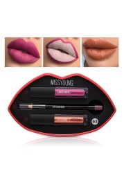 3 in 1 lip liner pen with 2 lip gloss lip tint maquiagem waterproof makeup matte liquid lipstick cosmetics matte makeup set