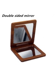 Sandalwood mini portable mirror folding portable double-sided wooden mirror Plum pattern hollow travel makeup mirror